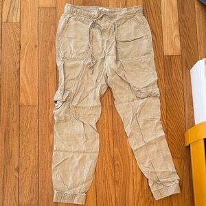 Women's Beige Cargo Jogger Pants - Drawstring Waist